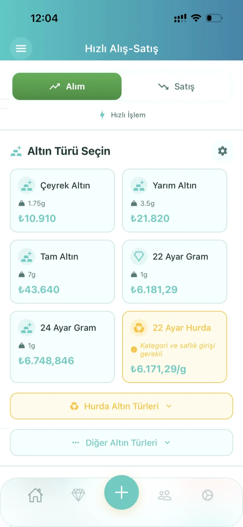 Dezy hızlı altın alış ekranı — gram ve fiyat girişi