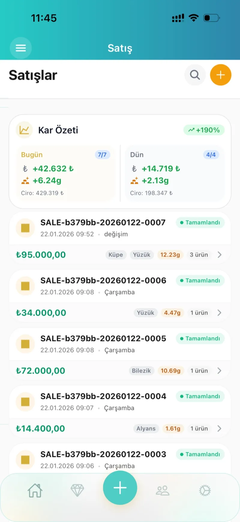 Dezy kuyumcu POS işlem listesi ve özet ekranı